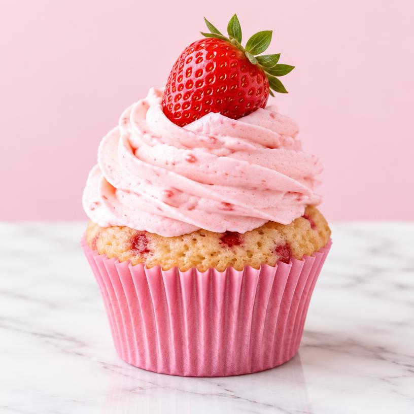 Aardbeien cupcake met verse aardbei